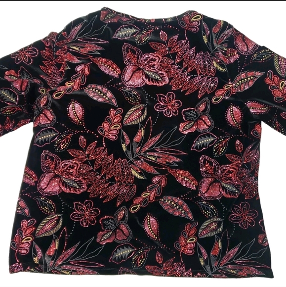 Elementz Woman Black Floral Glitter Print  Velour Jacket Size 3X Fairy Holiday - Picture 9 of 12